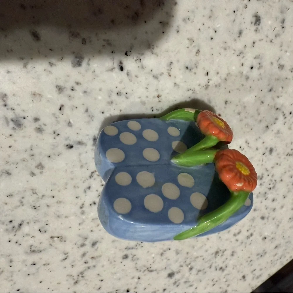 Blue Polka Dot Hand Painted Ceramic Flip Flops Beach bathroom cabinet knobs